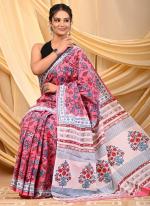 Cotton Pink Daily Wear Printed Saree